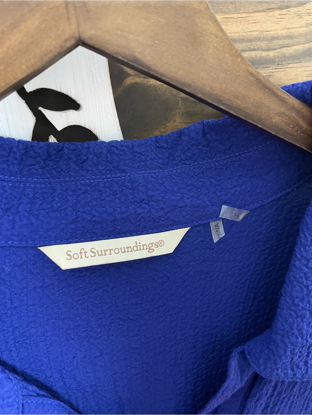 Soft Surroundings | Cobalt Blue Button-Front Collard Tunic Top Hanky Hem Silver - Picture 6 of 6
